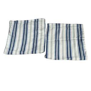 CHAPS Beaumont Euro Pillow Shams Pair Blue Tan Cream Stripe Button Back Cotton